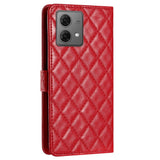 EIDERWOOD Motorola Moto G84 Leather Flip Case w. Wallet & Strap - Rhombus - Red