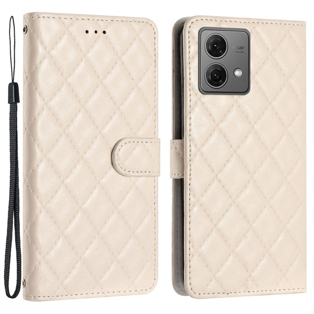 EIDERWOOD Motorola Moto G84 Leather Flip Case w. Wallet & Strap - Rhombus - Beige