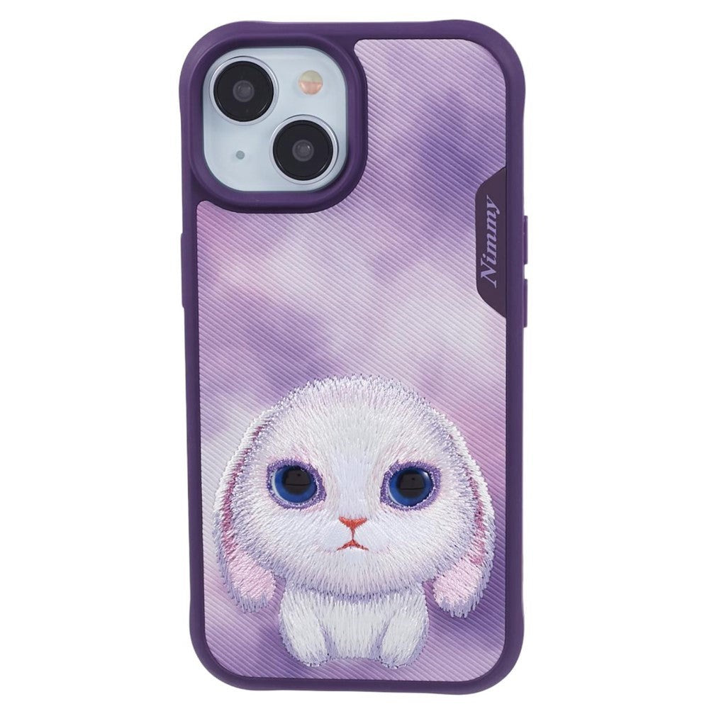 iPhone 15 Hybrid Back Case w. Animal Motif & Embroidery - Rabbit