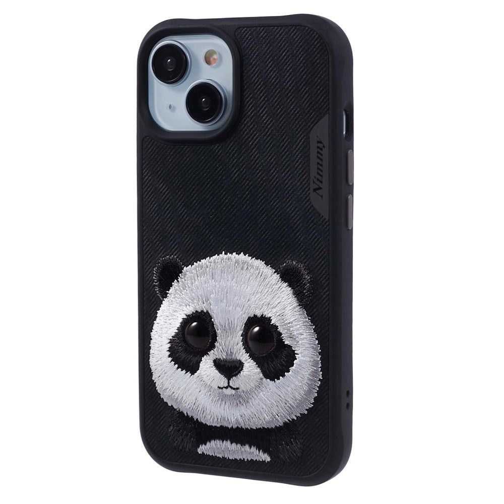 iPhone 15 Hybrid Case w. Animal Motif & Embroidery - Panda