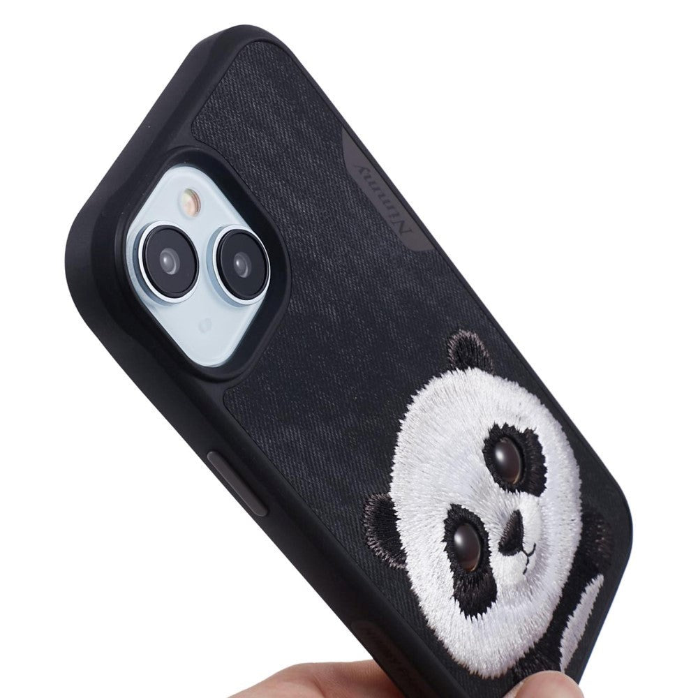 iPhone 15 Hybrid Case w. Animal Motif & Embroidery - Panda