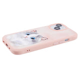 iPhone 15 Hybrid Case w. Animal Motif & Embroidery - Grey Cat