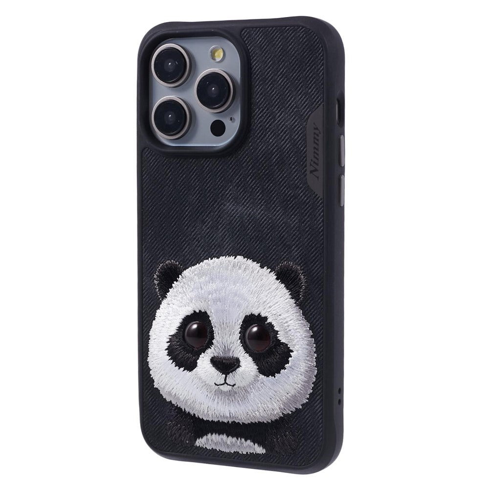 iPhone 15 Pro Hybrid Case w. Animal Motif & Embroidery - Panda