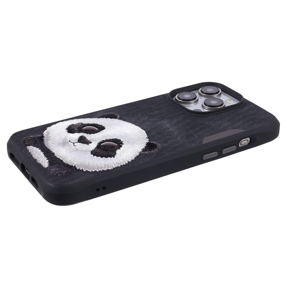 iPhone 15 Pro Hybrid Case w. Animal Motif & Embroidery - Panda