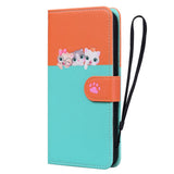 iPhone 15 Pro Flip Case with Strap / Standing function / Card Holder - Orange / Blue (Cats)