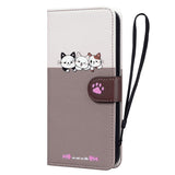 iPhone 15 Pro Flip Case with Strap / Standing function / Card Holder - White / Brown (Cats)