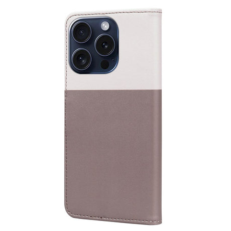 iPhone 15 Pro Flip Case with Strap / Standing function / Card Holder - White / Brown (Cats)