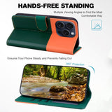 iPhone 15 Pro Flip Case with Strap / Standing function / Card Holder - Orange / Green (Cats)