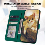 iPhone 15 Pro Flip Case with Strap / Standing function / Card Holder - Orange / Green (Cats)