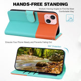 iPhone 15 Flip Case with Strap / Standing function / Card Holder - Orange / Blue (Cats)