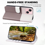 iPhone 15 Flip Case with Strap / Standing function / Card Holder - White / Brown (Cats)