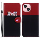 iPhone 15 Flip Case with Strap / Standing function / Card Holder - Red / Black (Dogs)