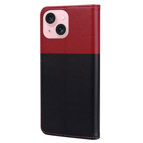 iPhone 15 Flip Case with Strap / Standing function / Card Holder - Red / Black (Dogs)