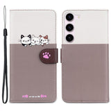 Samsung Galaxy S24 Flip Case with Strap / Standing function / Card Holder - White / Brown (Cats)