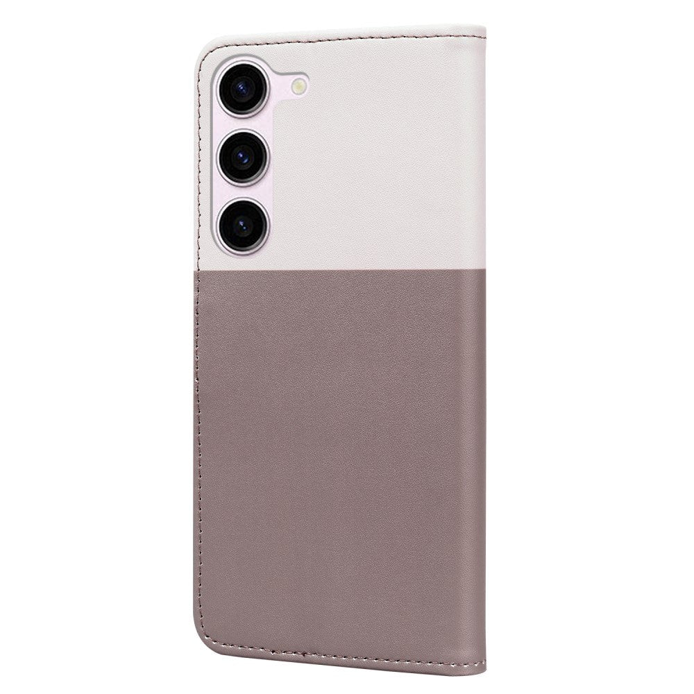 Samsung Galaxy S24 Flip Case with Strap / Standing function / Card Holder - White / Brown (Cats)