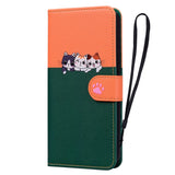 Samsung Galaxy S24 Flip Case with Strap / Standing function / Card Holder - Orange / Green (Cats)