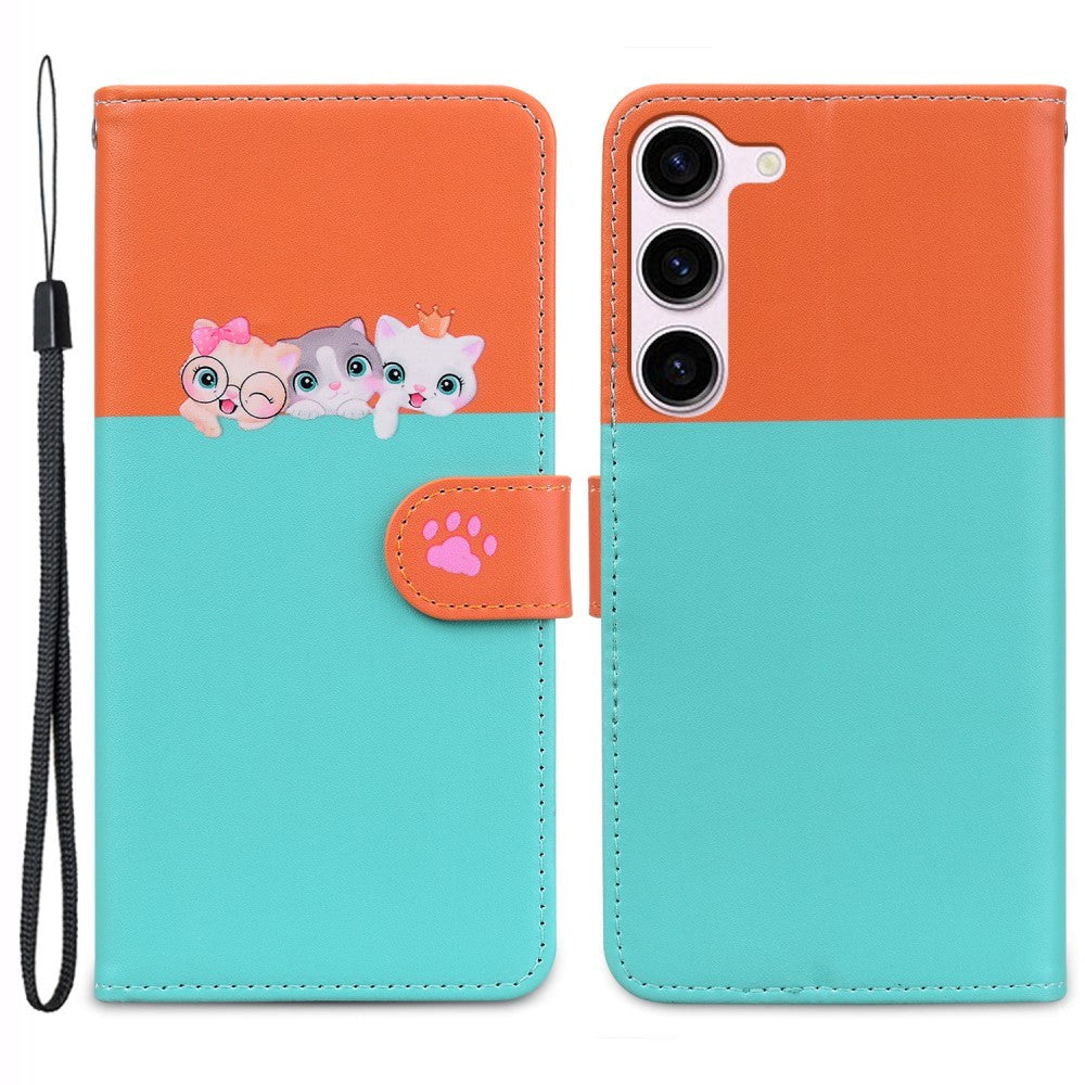 Samsung Galaxy S24+ (Plus) Flip Case with Strap / Standing function / Card Holder - Orange / Blue (Cats)