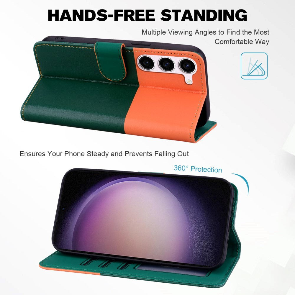 Samsung Galaxy S24+ (Plus) Flip Case with Strap / Standing function / Card Holder - Orange / Green (Cats)