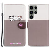 Samsung Galaxy S24 Ultra Flip Case with Strap / Standing function / Card Holder - White / Brown (Cats)