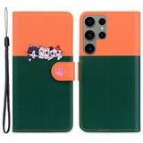 Samsung Galaxy S24 Ultra Flip Case with Strap / Standing function / Card Holder - Orange / Green (Cats)