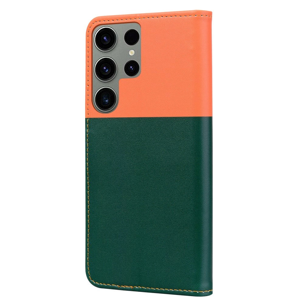 Samsung Galaxy S24 Ultra Flip Case with Strap / Standing function / Card Holder - Orange / Green (Cats)