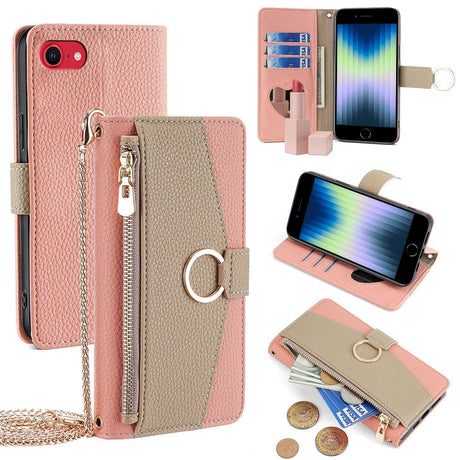 iPhone SE (2022 / 2020) / 8 / 7 Leather 2-in-1 Flip Case w. Wallet & Crossbody Bag Function - Pink