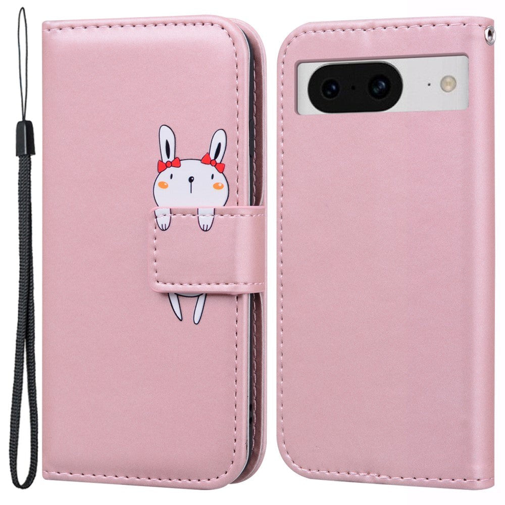 Google Pixel 8 Flip Case with Strap / Standing function / Card Holder - Pink (Rabbit)