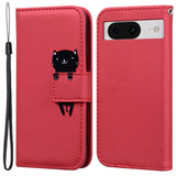 Google Pixel 8 Flip Case with Strap / Standing function / Card Holder - Red (Cat)