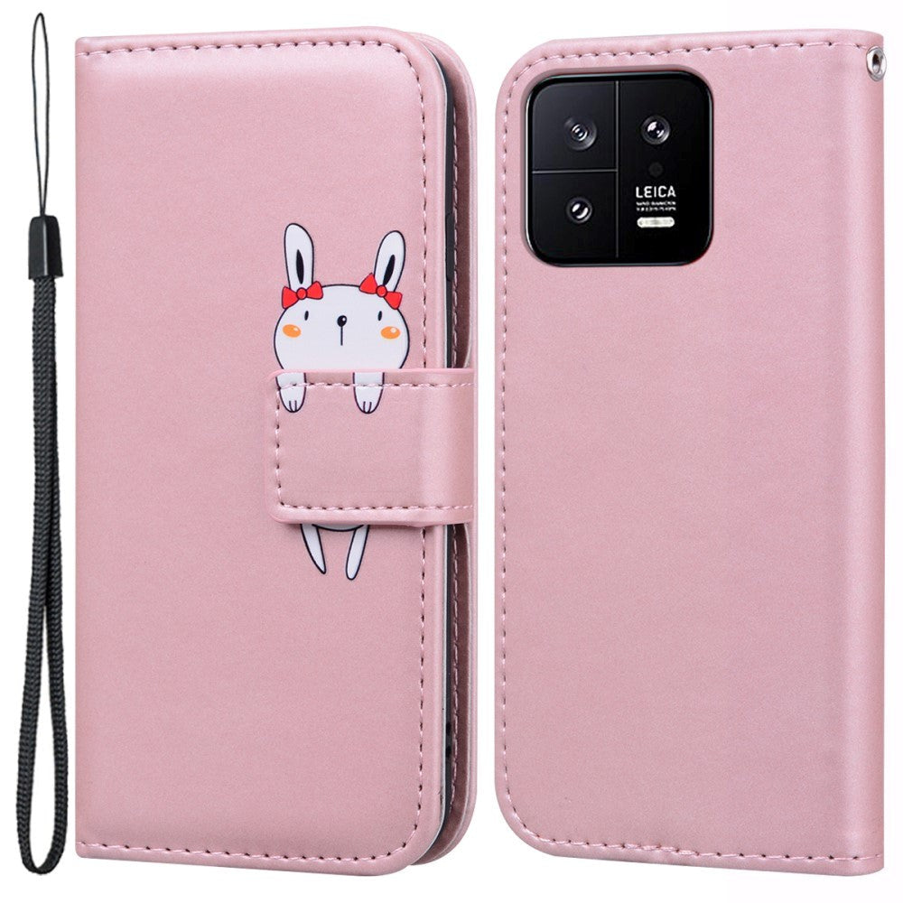 Xiaomi 13 Flip Case with Strap / Standing function / Card Holder - Pink (Rabbit)