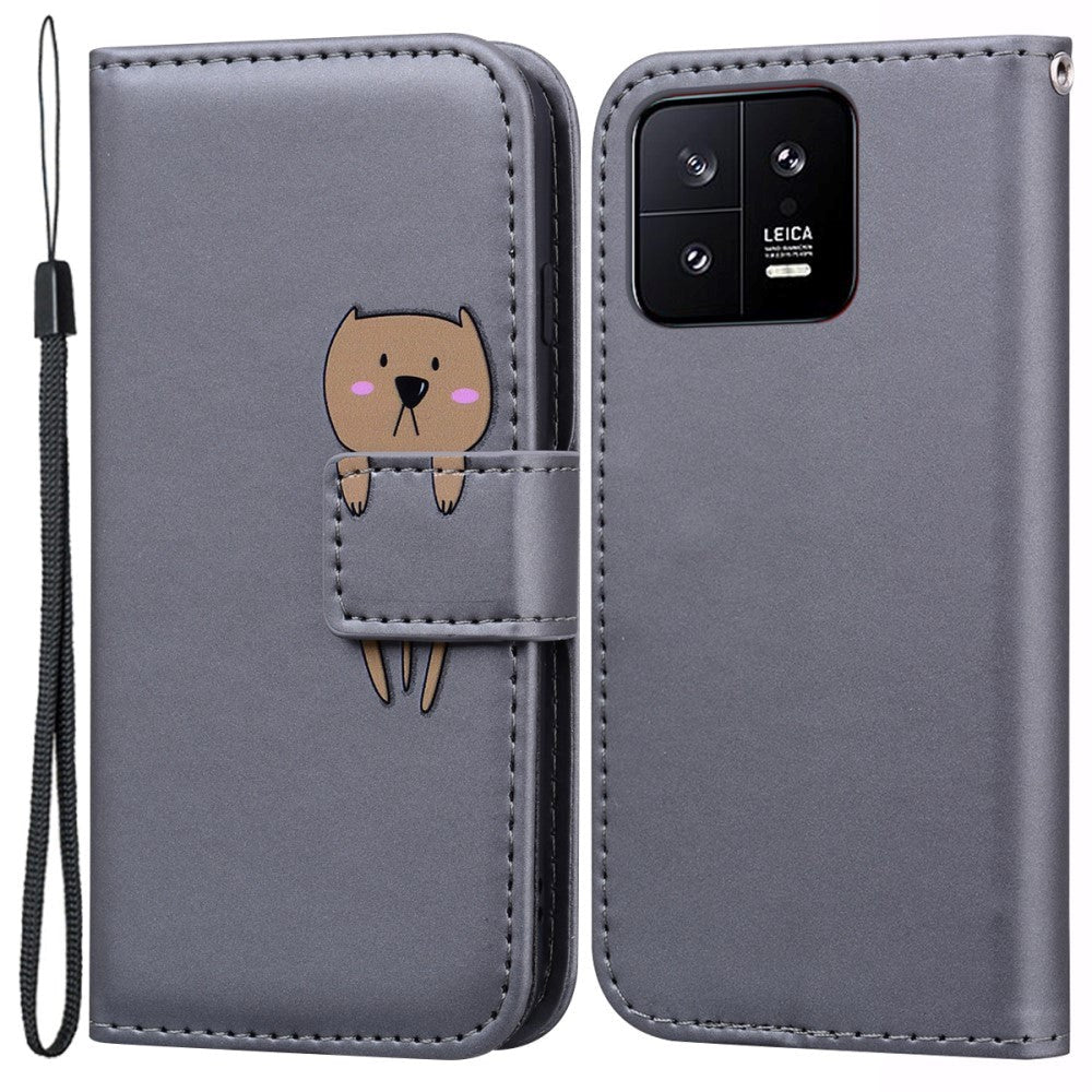 Xiaomi 13 Flip Case with Strap / Standing function / Card Holder - Gray (Dog)