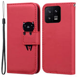 Xiaomi 13 Flip Case with Strap / Standing function / Card Holder - Red (Cat)