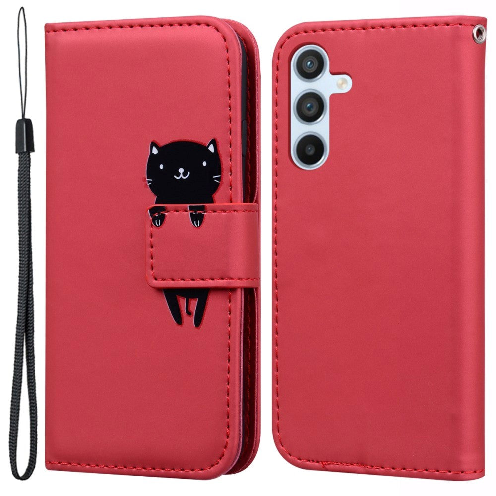 Samsung Galaxy A54 (5G) Flip Case with Strap / Standing function / Card Holder - Red (Cat)