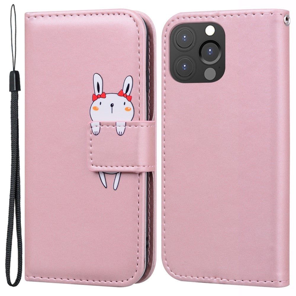 iPhone 13 Pro Flip Case with Strap / Standing function / Card Holder - Pink (Rabbit)