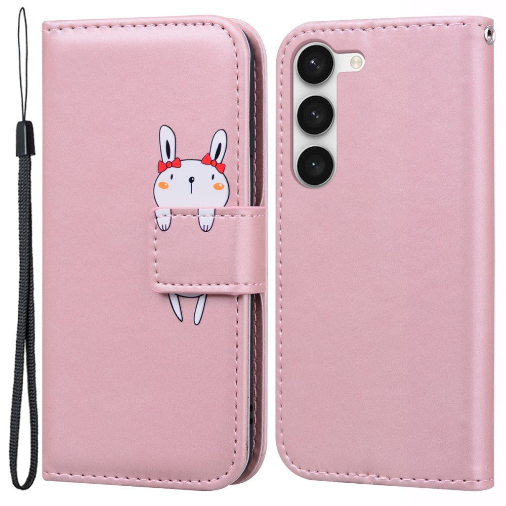 Samsung Galaxy S23 Flip Case with Strap / Standing function / Card Holder - Pink (Rabbit)