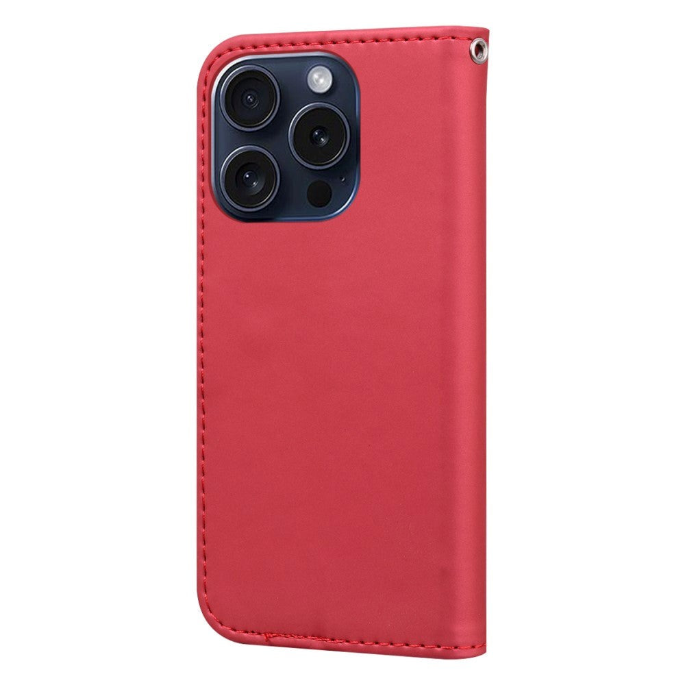 iPhone 15 Pro Flip Case with Strap / Standing function / Card Holder - Red (Cat)