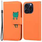 iPhone 15 Pro Flip Case with Strap / Standing function / Card Holder - Orange (Frog)