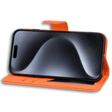 iPhone 15 Pro Flip Case with Strap / Standing function / Card Holder - Orange (Frog)