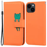 iPhone 14 Flip Case with Strap / Standing function / Card Holder - Orange (Frog)