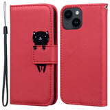 iPhone 14 Flip Case with Strap / Standing function / Card Holder - Red (Cat)