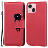 iPhone 15 Flip Case with Strap / Standing function / Card Holder - Red (Cat)