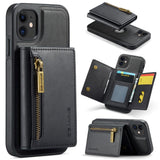 iPhone 11 Leather Covered Plastic Case w. Magnetic Detachable Wallet - Black