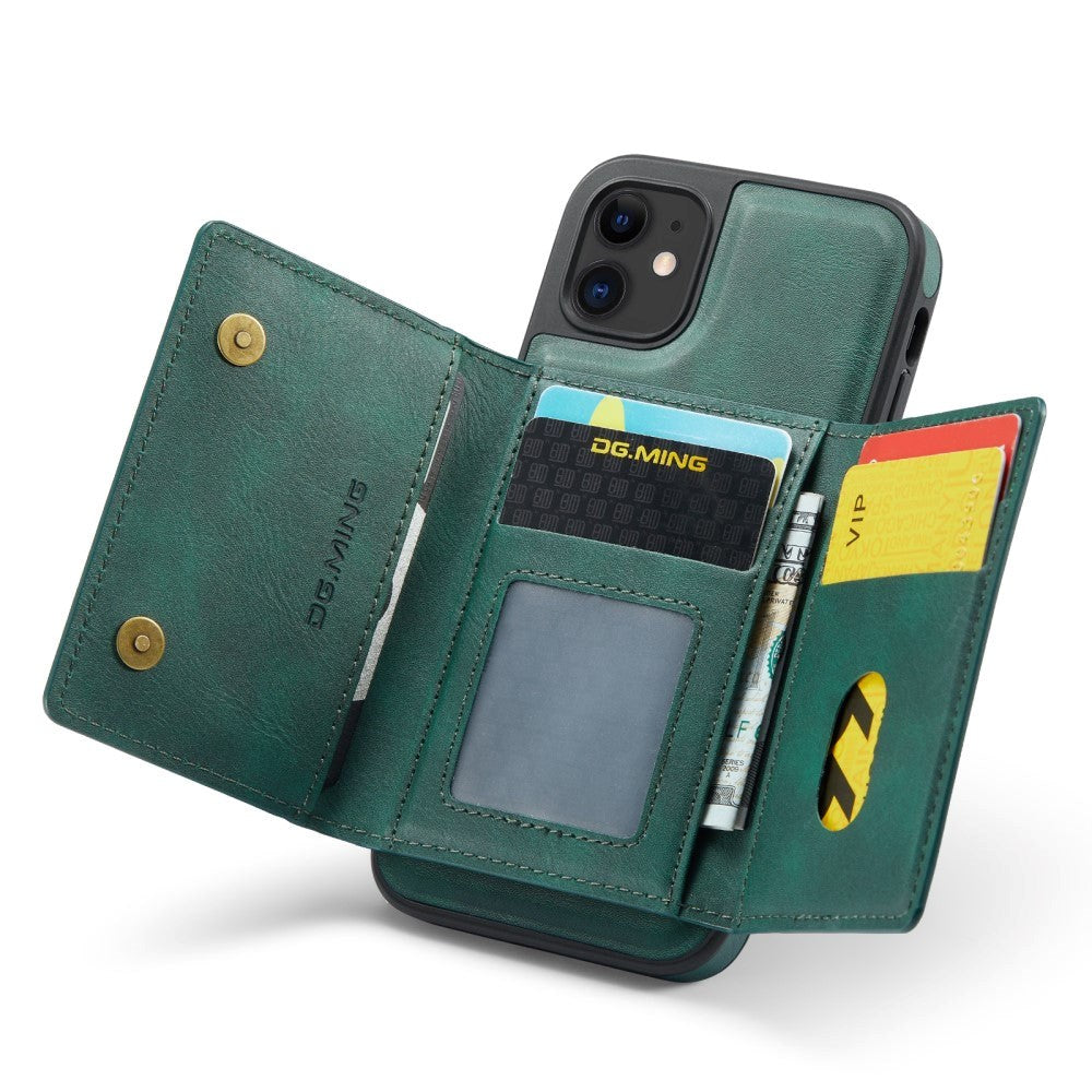 iPhone 11 Leather Covered Plastic Case w. Magnetic Detachable Wallet - Green