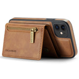 iPhone 11 Leather Covered Plastic Case w. Magnetic Detachable Wallet - Light Brown