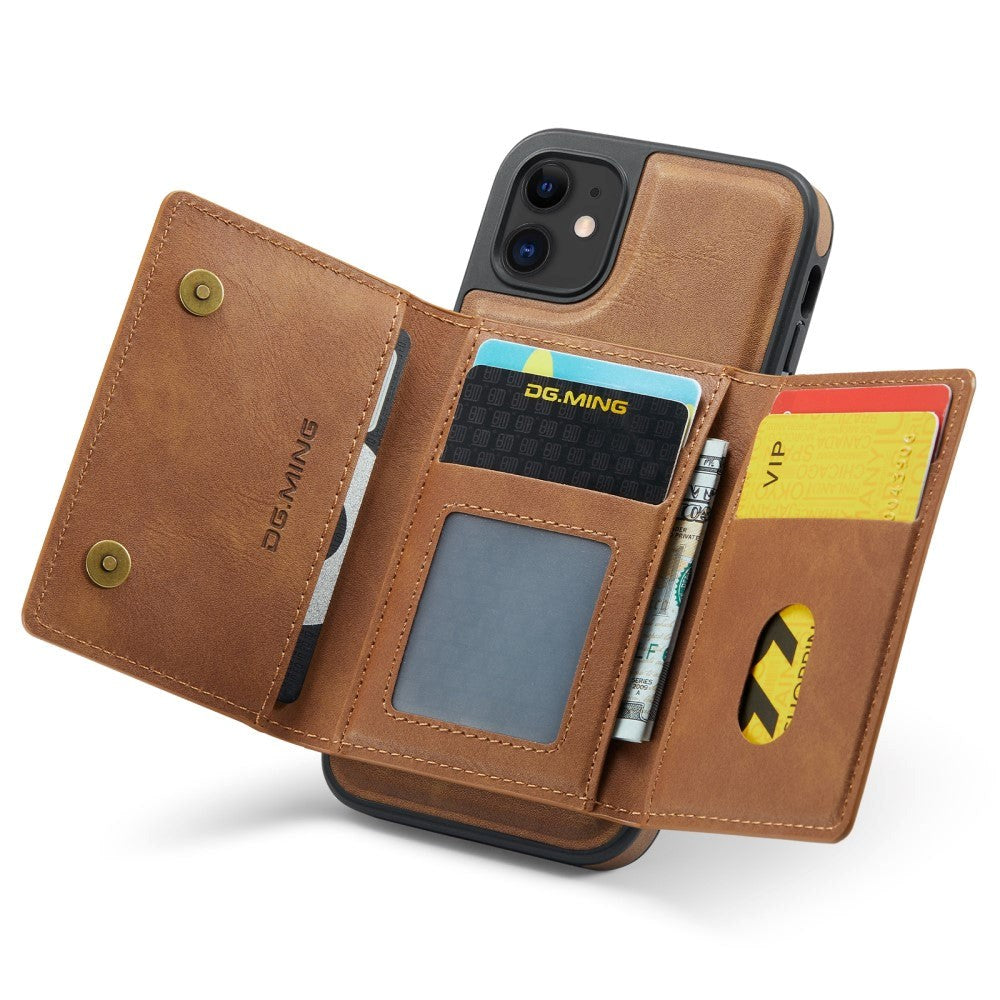 iPhone 11 Leather Covered Plastic Case w. Magnetic Detachable Wallet - Light Brown