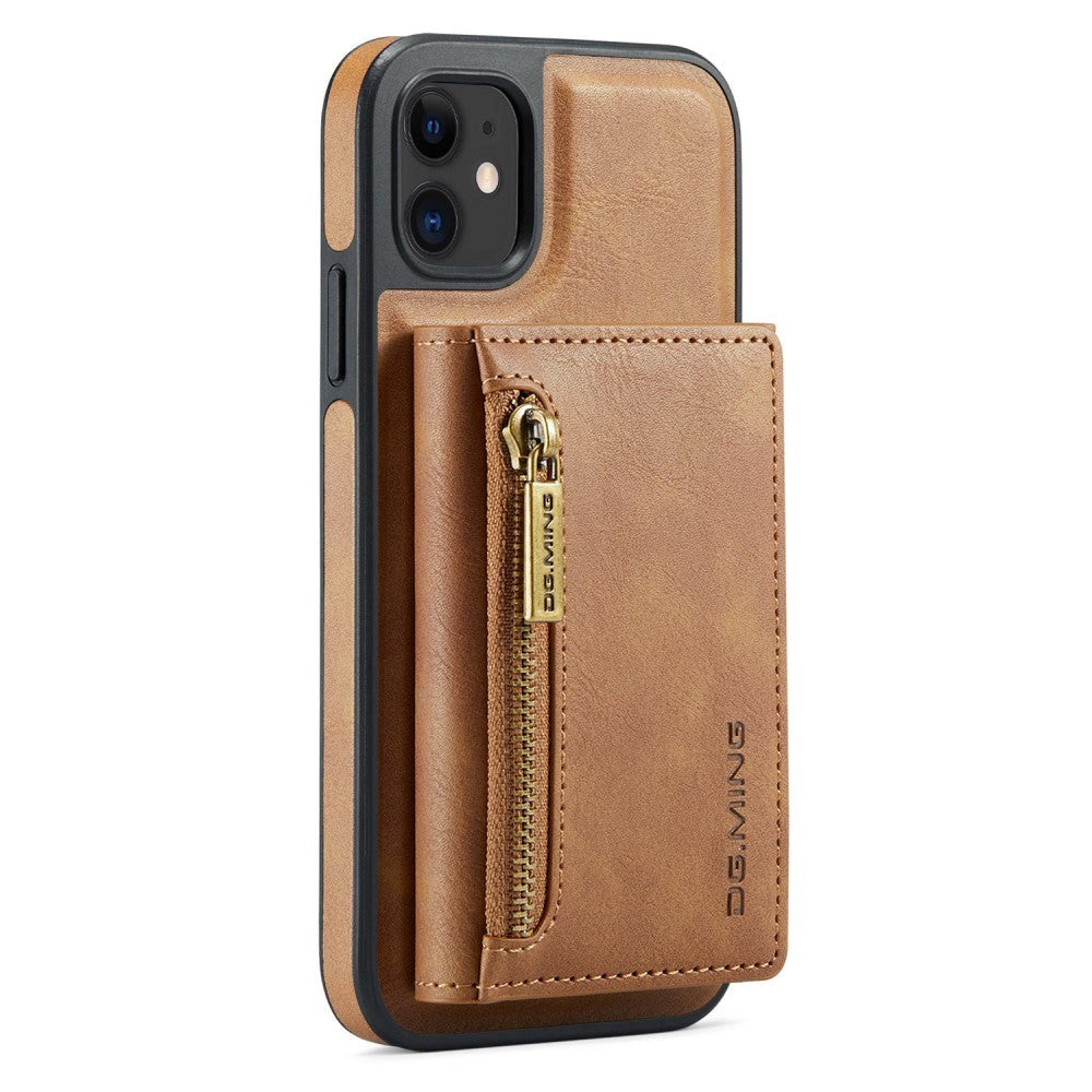 iPhone 11 Leather Covered Plastic Case w. Magnetic Detachable Wallet - Light Brown