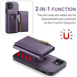 iPhone 11 Leather Covered Plastic Case w. Magnetic Detachable Wallet - Purple