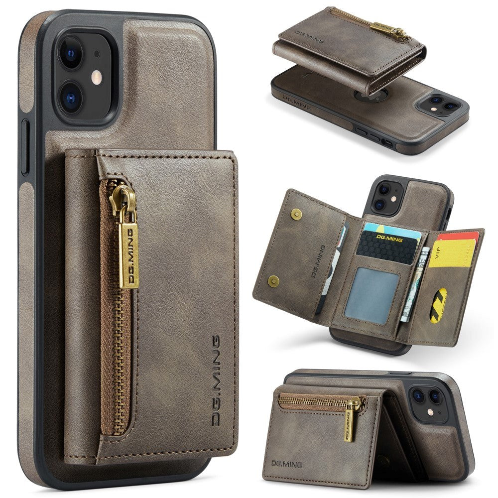 iPhone 11 Leather Covered Plastic Case w. Magnetic Detachable Wallet - Brown