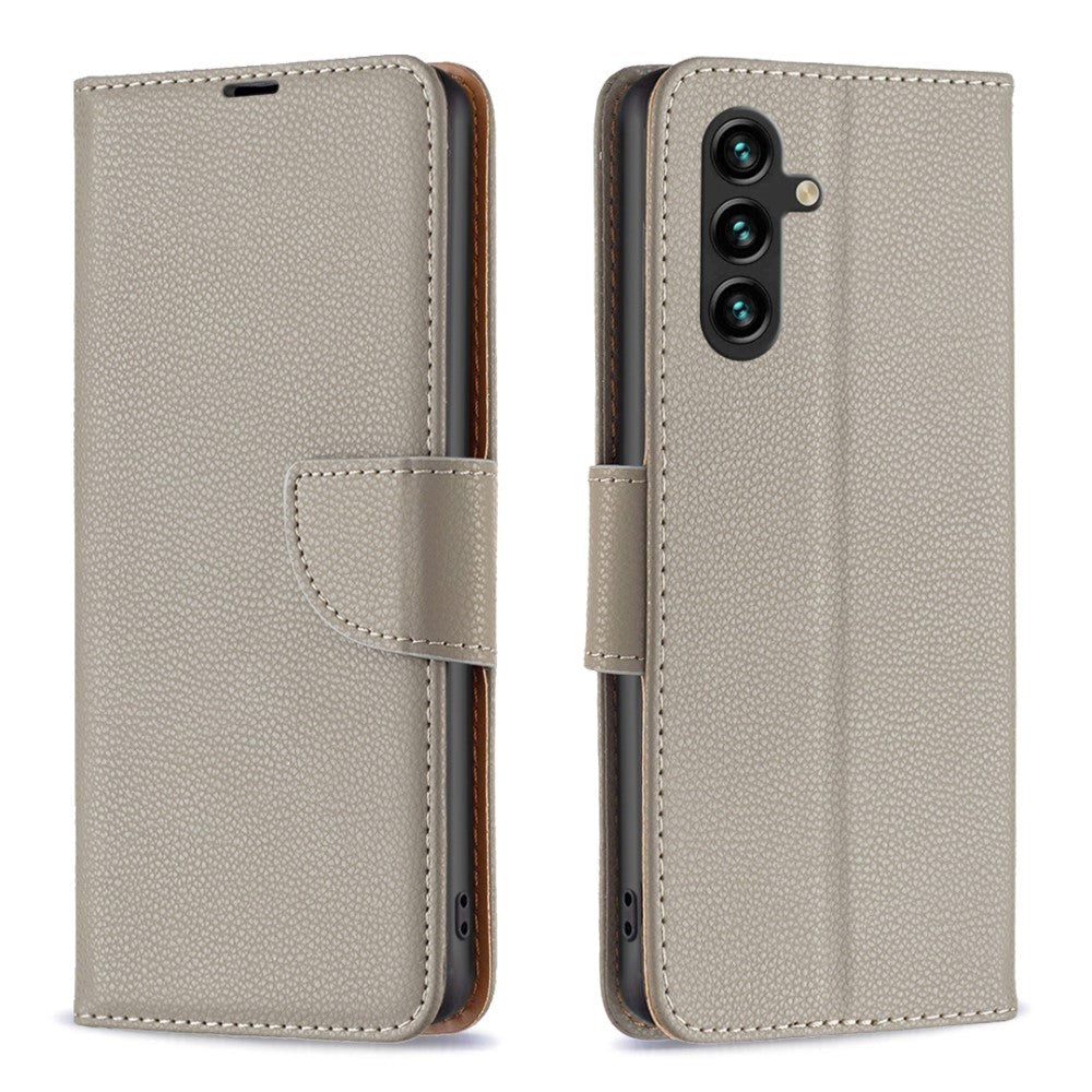 Samsung Galaxy A35 (5G) PU Litchi Leather Case w. Wallet & Strap - Grey