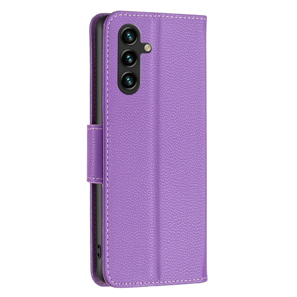 Samsung Galaxy A35 (5G) PU Litchi Leather Case w. Wallet & Strap - Purple