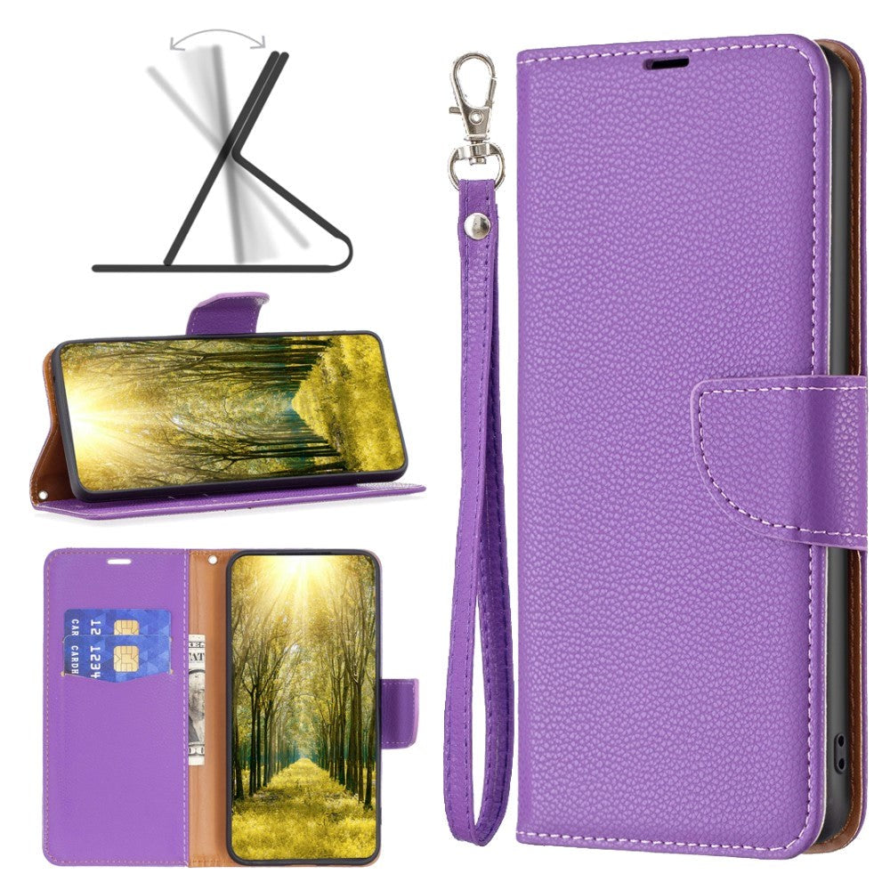 Samsung Galaxy A35 (5G) PU Litchi Leather Case w. Wallet & Strap - Purple